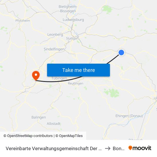 Vereinbarte Verwaltungsgemeinschaft Der Stadt Göppingen to Bondorf map