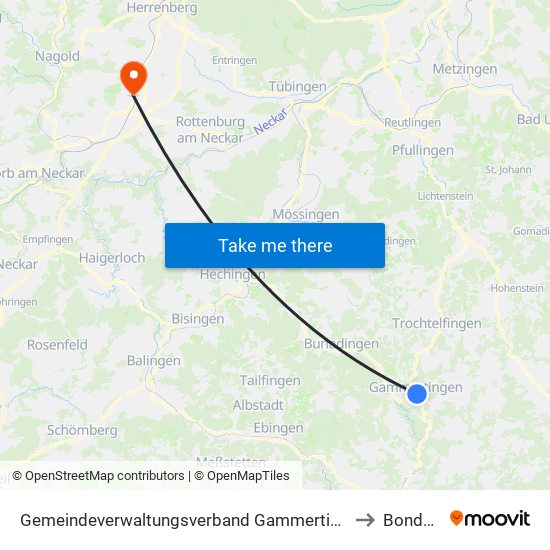 Gemeindeverwaltungsverband Gammertingen to Bondorf map