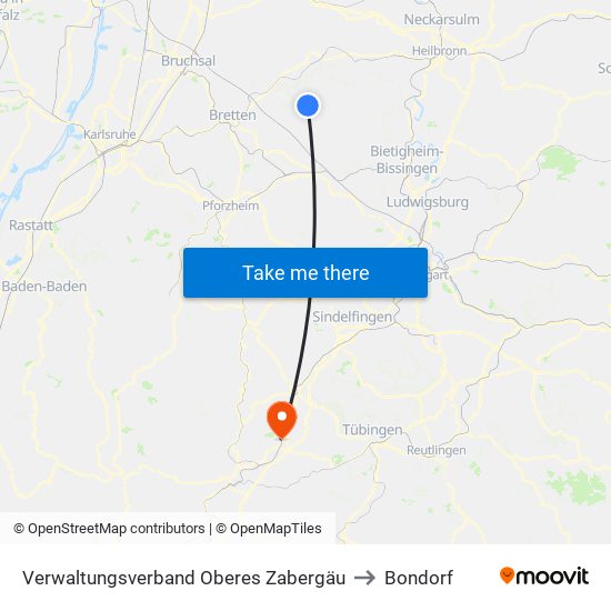 Verwaltungsverband Oberes Zabergäu to Bondorf map