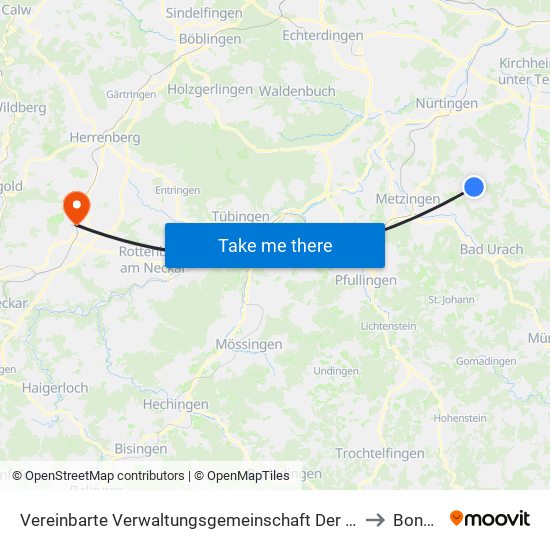 Vereinbarte Verwaltungsgemeinschaft Der Stadt Neuffen to Bondorf map