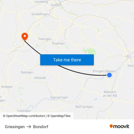 Griesingen to Bondorf map