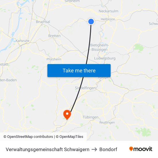 Verwaltungsgemeinschaft Schwaigern to Bondorf map