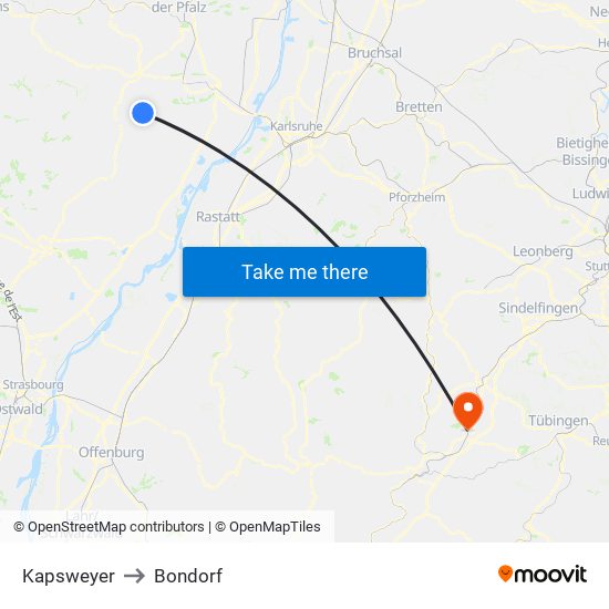 Kapsweyer to Bondorf map