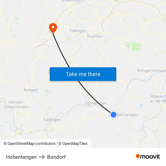 Hohentengen to Bondorf map