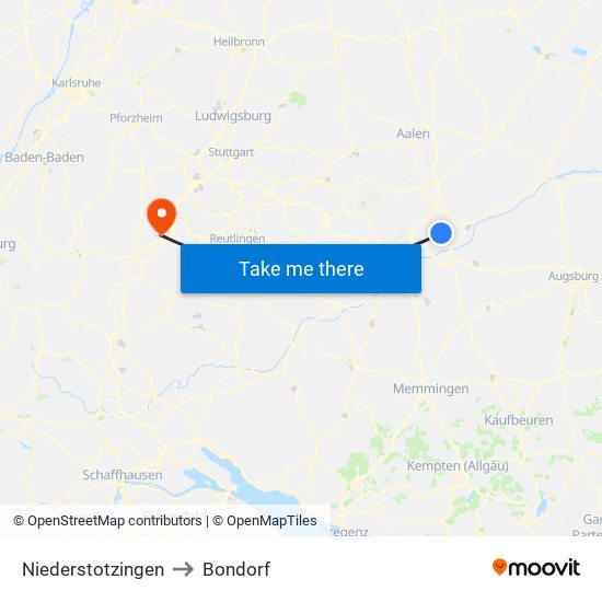 Niederstotzingen to Bondorf map