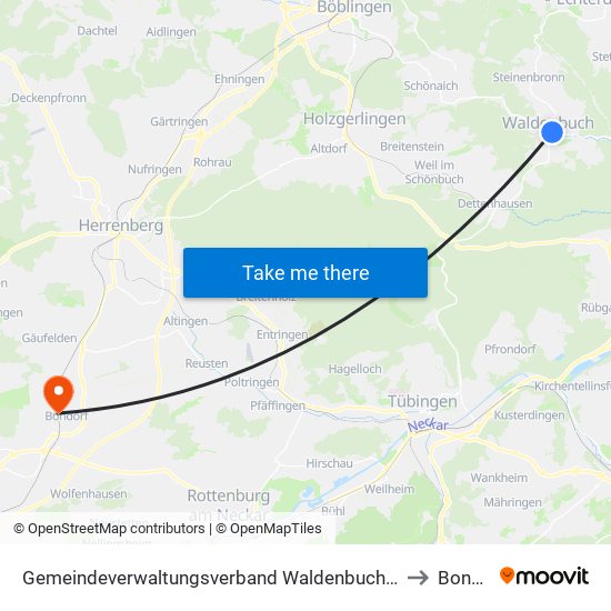 Gemeindeverwaltungsverband Waldenbuch/Steinenbronn to Bondorf map