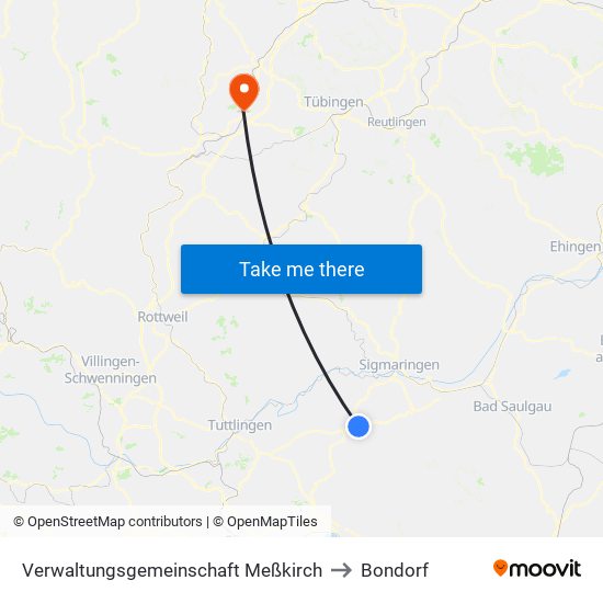 Verwaltungsgemeinschaft Meßkirch to Bondorf map