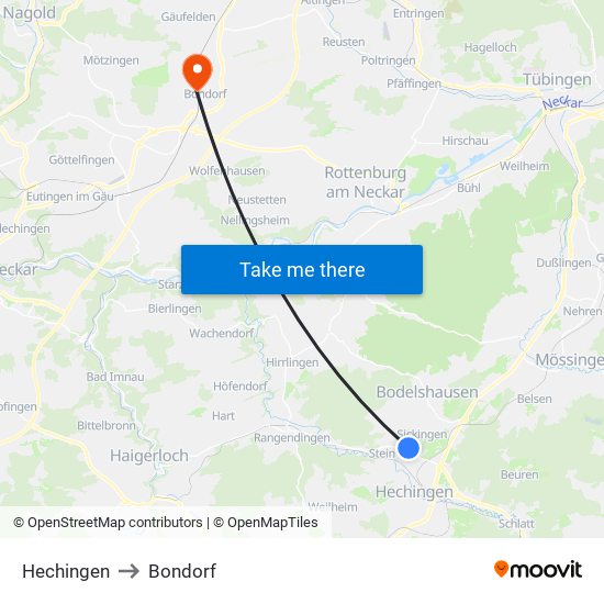 Hechingen to Bondorf map