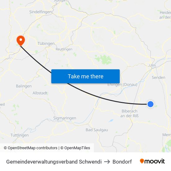 Gemeindeverwaltungsverband Schwendi to Bondorf map