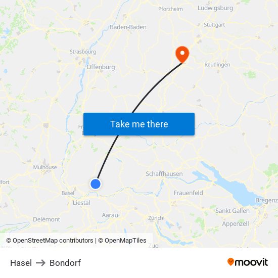 Hasel to Bondorf map