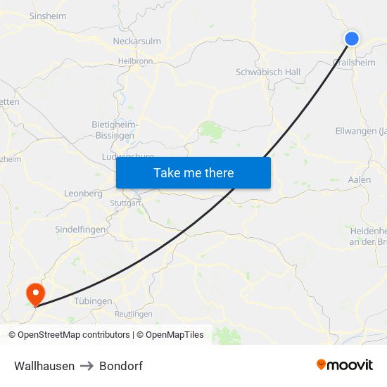 Wallhausen to Bondorf map