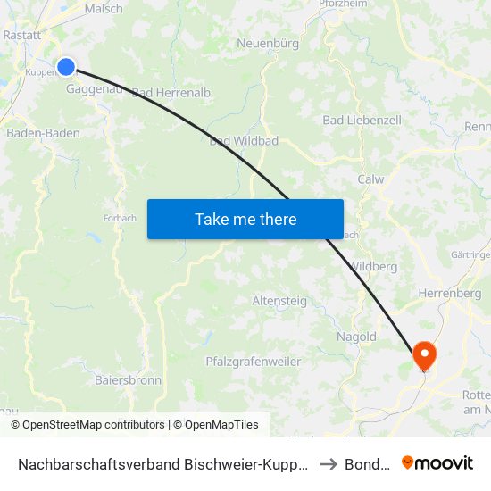Nachbarschaftsverband Bischweier-Kuppenheim to Bondorf map