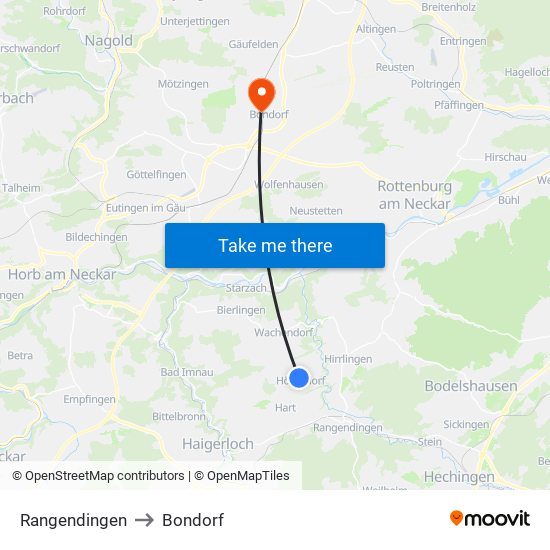 Rangendingen to Bondorf map
