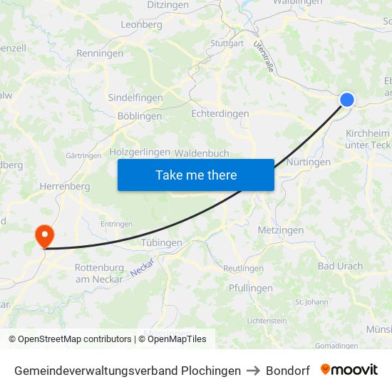 Gemeindeverwaltungsverband Plochingen to Bondorf map