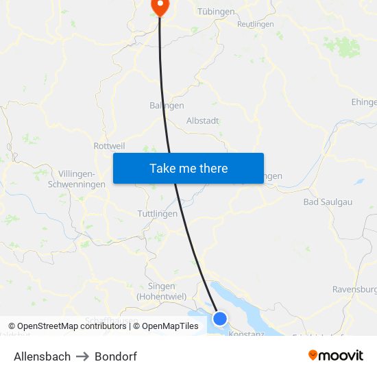 Allensbach to Bondorf map