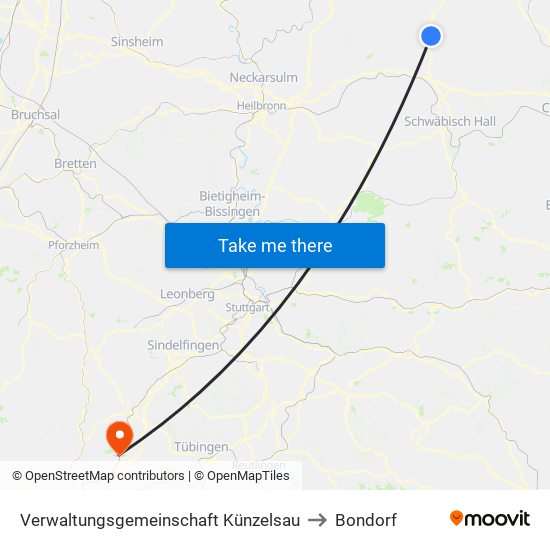 Verwaltungsgemeinschaft Künzelsau to Bondorf map