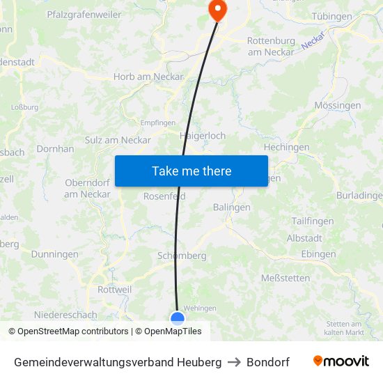 Gemeindeverwaltungsverband Heuberg to Bondorf map