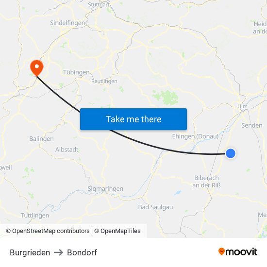 Burgrieden to Bondorf map