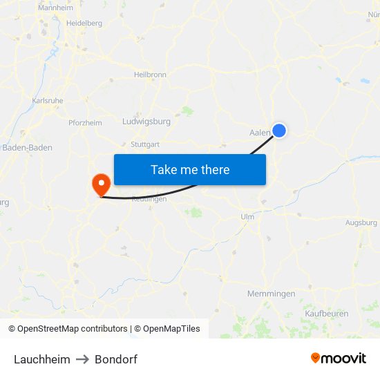 Lauchheim to Bondorf map