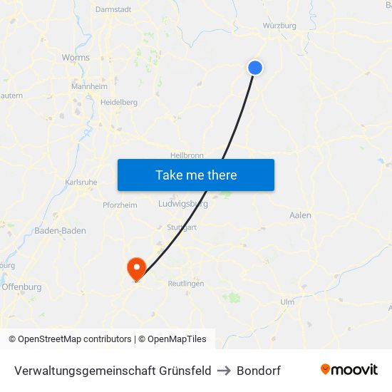 Verwaltungsgemeinschaft Grünsfeld to Bondorf map