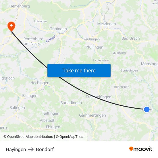 Hayingen to Bondorf map