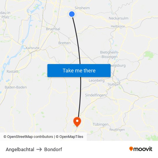 Angelbachtal to Bondorf map