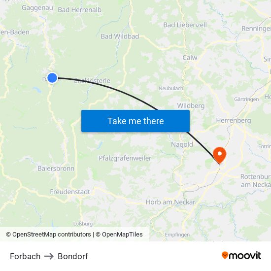 Forbach to Bondorf map