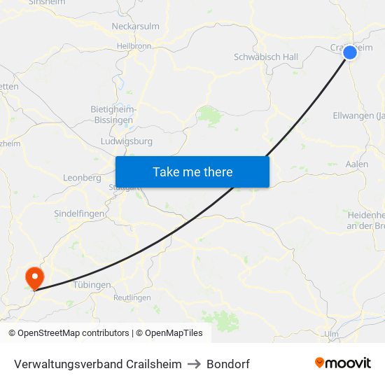 Verwaltungsverband Crailsheim to Bondorf map