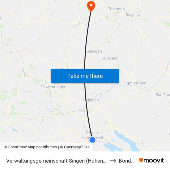 Verwaltungsgemeinschaft Singen (Hohentwiel) to Bondorf map