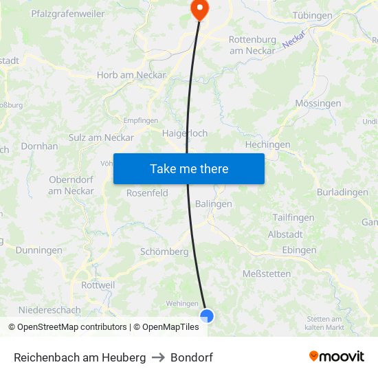 Reichenbach am Heuberg to Bondorf map