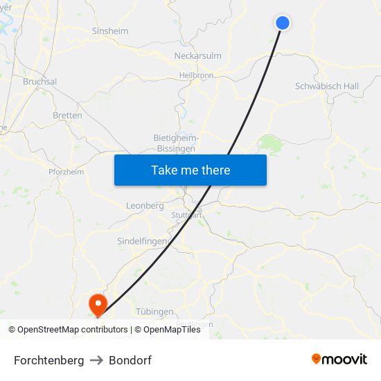 Forchtenberg to Bondorf map