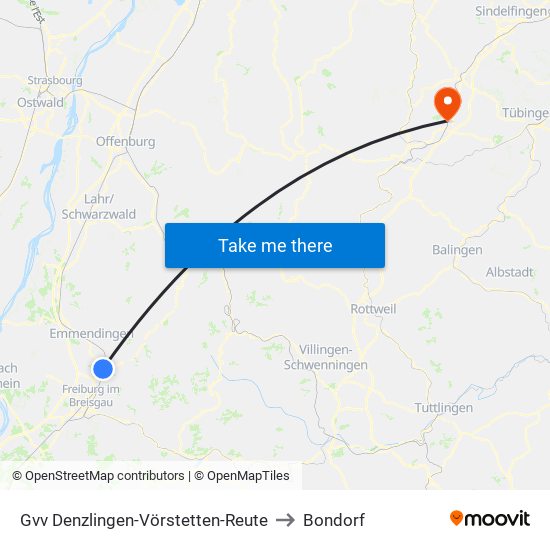 Gvv Denzlingen-Vörstetten-Reute to Bondorf map