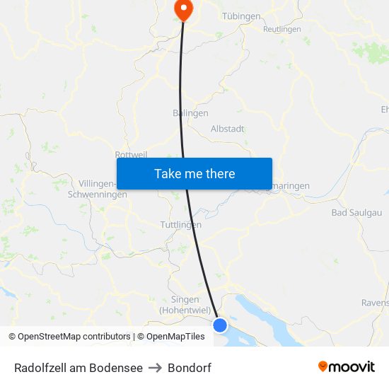 Radolfzell am Bodensee to Bondorf map