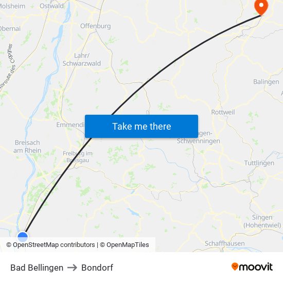 Bad Bellingen to Bondorf map