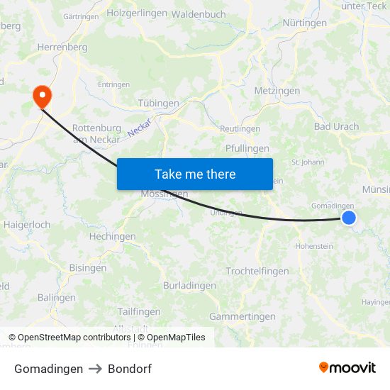 Gomadingen to Bondorf map