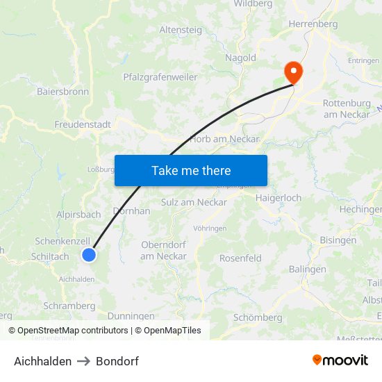 Aichhalden to Bondorf map