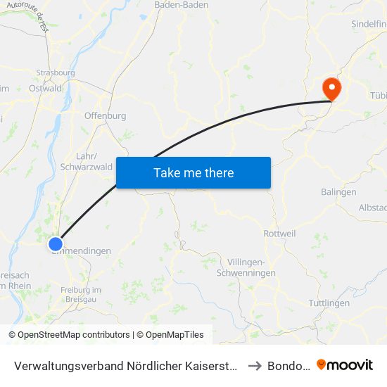 Verwaltungsverband Nördlicher Kaiserstuhl to Bondorf map