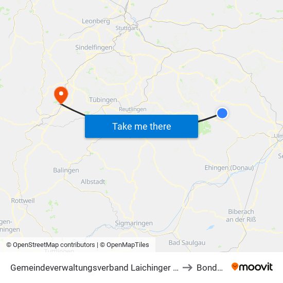 Gemeindeverwaltungsverband Laichinger Alb to Bondorf map