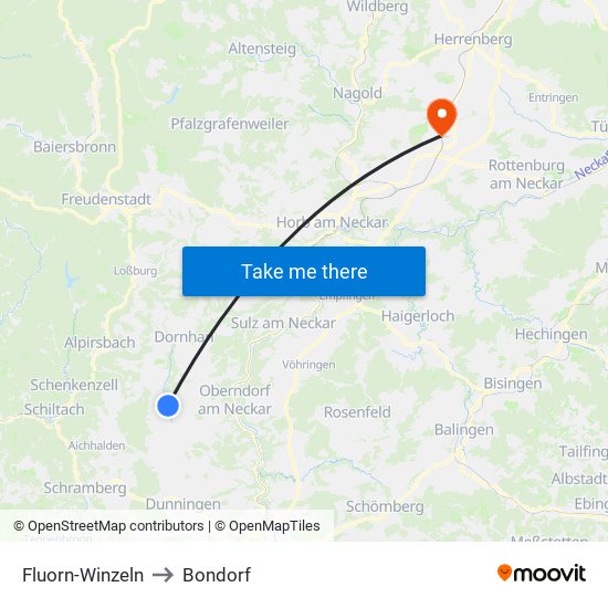 Fluorn-Winzeln to Bondorf map