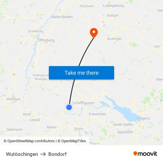 Wutöschingen to Bondorf map