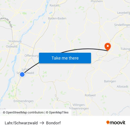 Lahr/Schwarzwald to Bondorf map