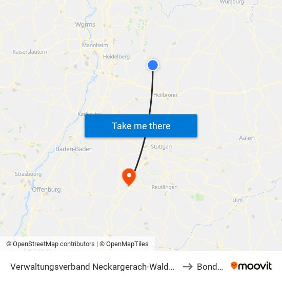 Verwaltungsverband Neckargerach-Waldbrunn to Bondorf map