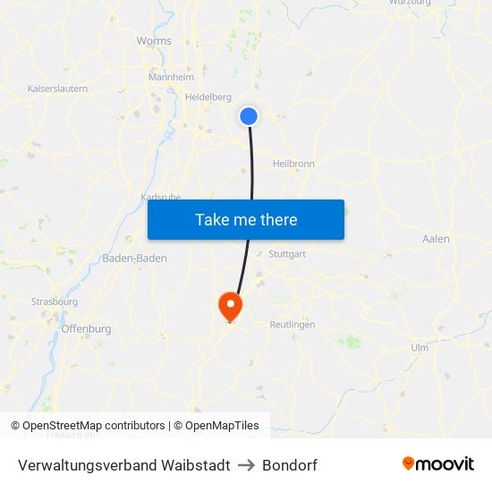 Verwaltungsverband Waibstadt to Bondorf map