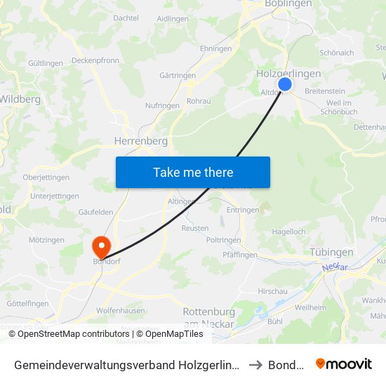 Gemeindeverwaltungsverband Holzgerlingen to Bondorf map