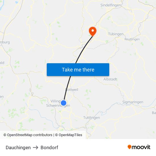 Dauchingen to Bondorf map