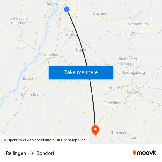 Reilingen to Bondorf map