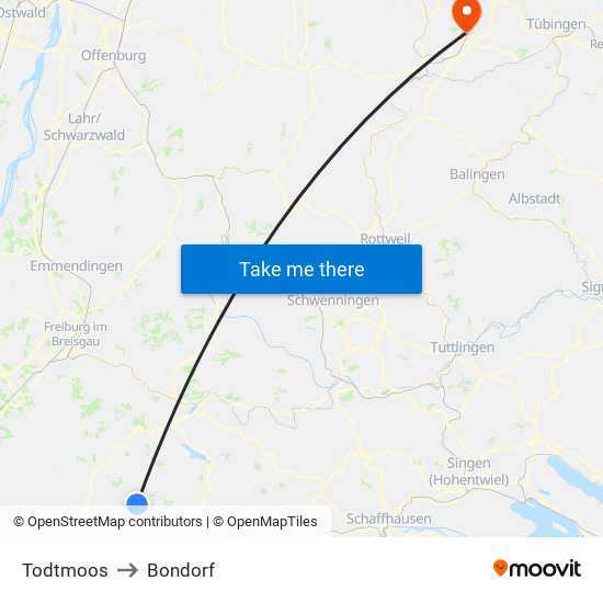Todtmoos to Bondorf map