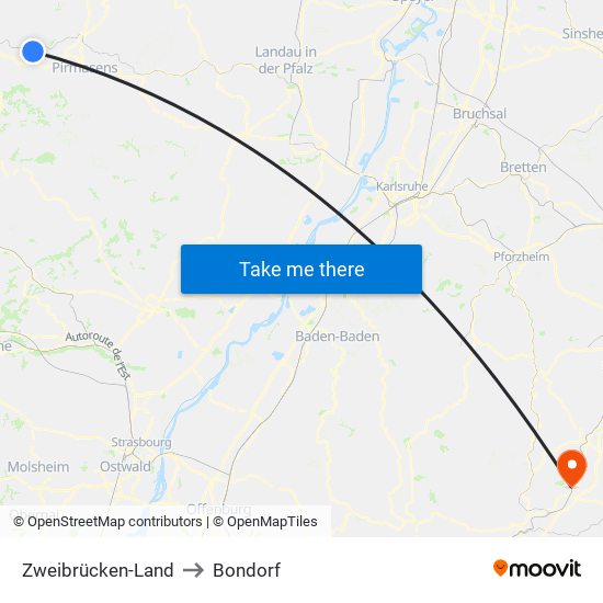 Zweibrücken-Land to Bondorf map