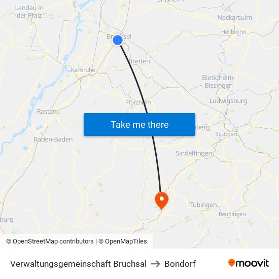 Verwaltungsgemeinschaft Bruchsal to Bondorf map