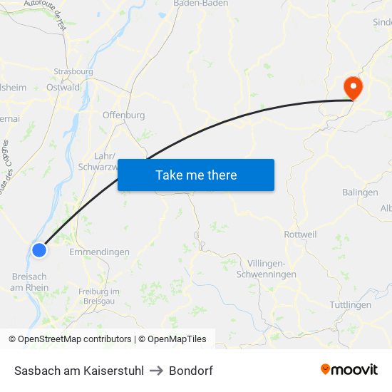 Sasbach am Kaiserstuhl to Bondorf map